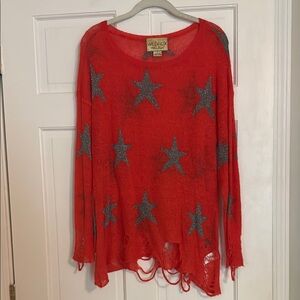 Wildfox Red Starry Knit Women's Sweatshirt